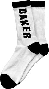 Baker - Letters Crew Socks White/blk - Skateboard Socks