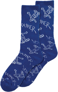 Thrasher - Gonz Logo Pattern Crew Socks Blue/wht - Skateboard Socks