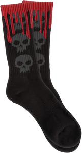 Zero - 3 Skull Blood Crew Socks Blk/blk/char/red 1pr - Skateboard Socks