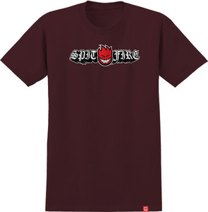 Spitfire Old E Drop Bighead Burgundy Ss L - Skateboard Tshirt