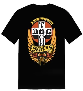 Dogtown Og Bull Dog Orange Wings Black Ss Xl - Skateboard Tshirt
