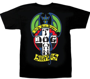 Dogtown Og Red Dog Blue/green Wings Black Ss L - Skateboard Tshirt
