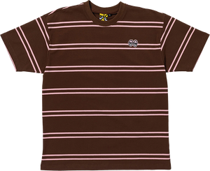 Krooked - Eyes Emb Stripe Ss M-brown/pink/blk/wht - Skateboard Tshirt