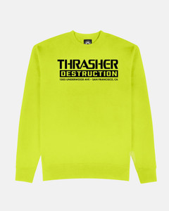 Thrasher Destruction Safety Green Crew/swt M - Skateboard Sweatshirt