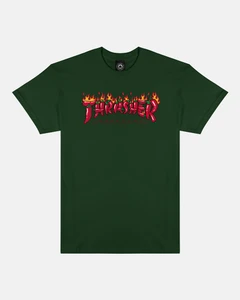 Thrasher Fuego Forest Green Ss M - Skateboard Tshirt