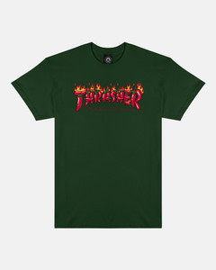 Thrasher Fuego Forest Green Ss M - Skateboard Tshirt