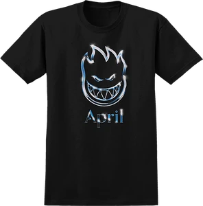 Sf April Chrome Bighead Ss L-black - Skateboard Tshirt