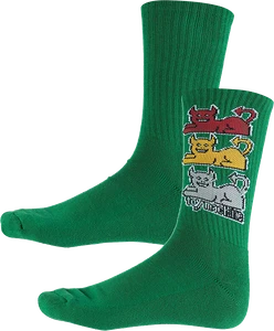 Tm Triple Cat Crew Socks Green 1pr - Skateboard Socks