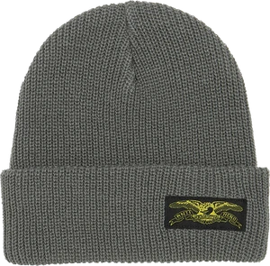Ah Stock Eagle Label Cuff Beanie Osfm-charcoal/yel - Skateboard Beanie