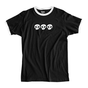 Zero - 3 Skull Ringer Ss L-blk/wht - Skateboard Tshirt