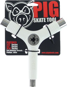 Pig - Skate Tool - White Tri - Socket / Threader - Skateboard Tool Pig - Skate Tool - White Tri - Socket / Threader - Skateboard Tool