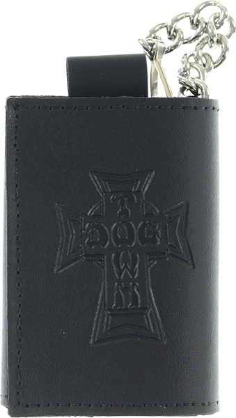 Dogtown - Small Trifold Leather Chain Wallet Black