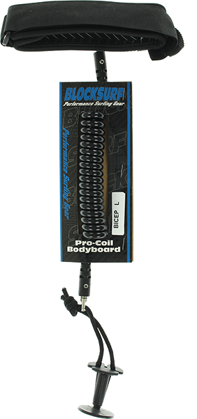 Block Surf - Pro Coiled Bicept Bodyboard Leash L-black - Surfboard Leash