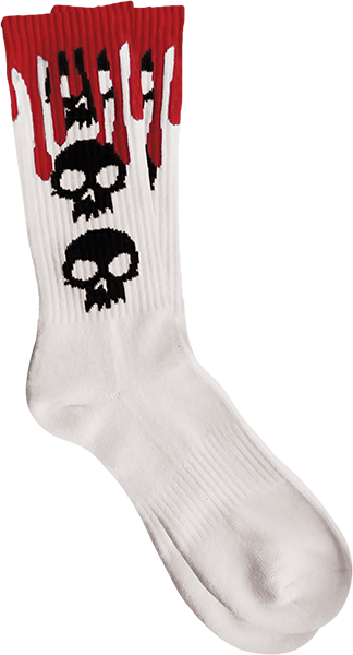 Zero - 3 Skull Blood Crew Socks White 1pr - Skateboard Socks