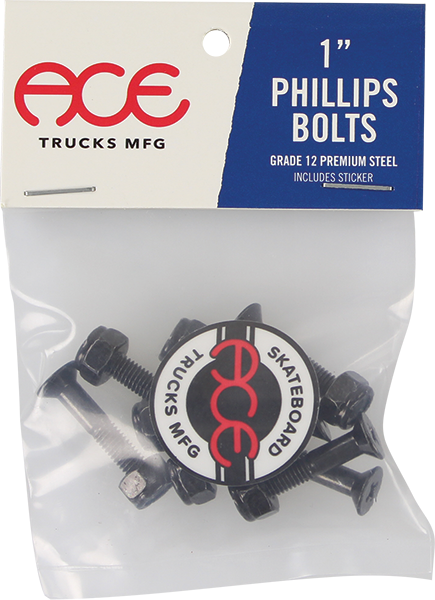 Ace Trucks - 1" Phillips Hardware Set Black - Skateboard Hardware