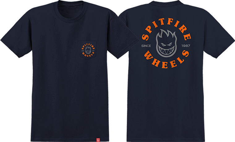 Spitfire - Bighead Classic Pocket Ss S-navy/org - T-shirt