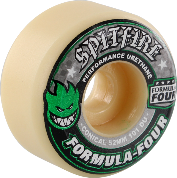 Spitfire - Formula 4 101a Conical 52mm Wht W/grn & Blk - Skateboard Wheels (Set of Four)