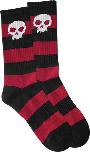 Zero - Skull Crew Socks Red/blk Stripe 1pr