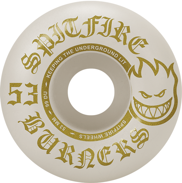 Spitfire - Burners 53mm 99a Wht/gold - Skateboard Wheels (Set Of Four)