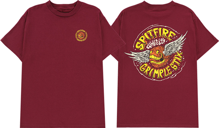 Spitfire - Flying Grimple Ss S-burgundy - Skateboard Tshirt