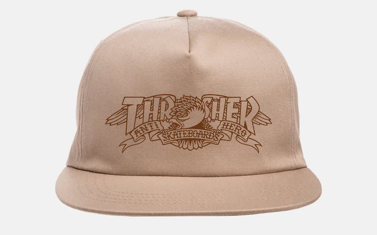 Thrasher X Anti-hero Mag Banner Snapback Hat Khaki