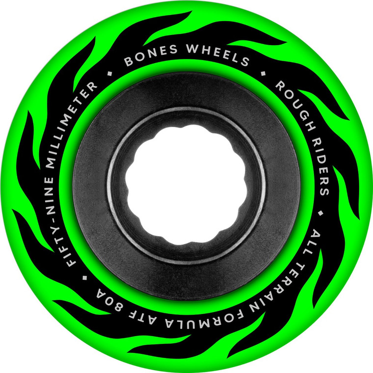Bones Atf Rough Rider Eternal Flame 59mm 80a Green (set Of 4) - Skateboard Wheels