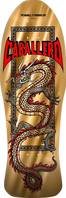 Powell Caballero Chinese Dragon Gold Foil Shaped Deck 10.0 X 30.0 - Skateboard Deck