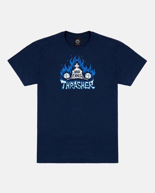 Thrasher Who Cares By Neckface Navy Ss M - Skateboard Tshirt