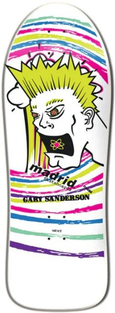Madrid Gary Sanderson Atomic Man White Reissue Shaped Deck 10.62 X 30.25 - Skateboard Deck