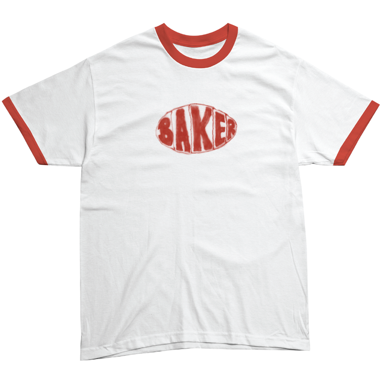 Baker Sprayed Oval Ringer White Ss Xl - Skateboard Tshirt