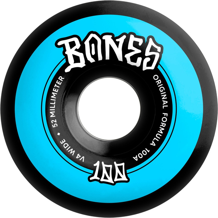 Bones 100s Og Formula Widecut V4 52mm Black 100a (set Of 4) - Skateboard Wheels