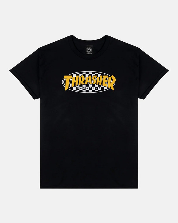 Thrasher Checkered Oval Black Ss L - Skateboard Tshirt