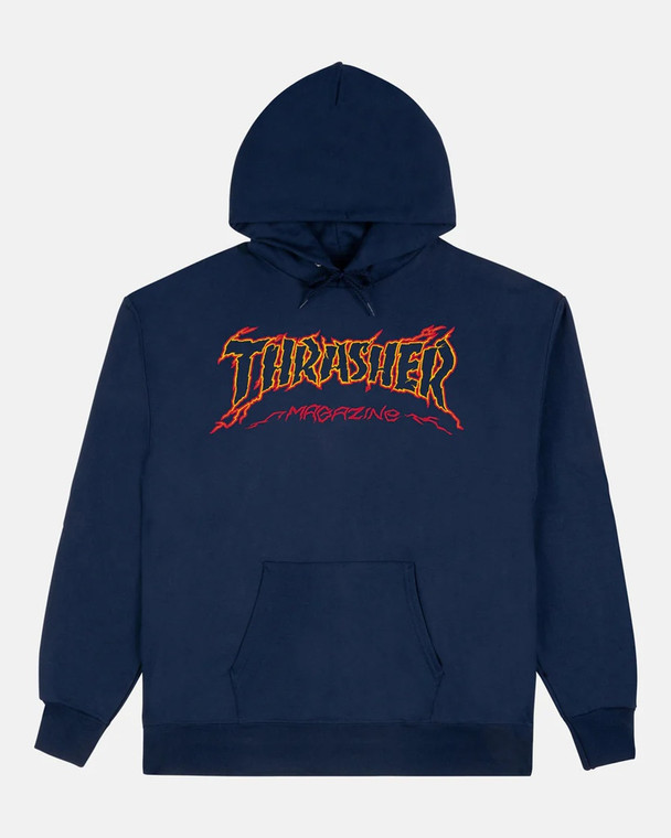 Thrasher Cracked By Exteenager Navy Hd/swt M - Skate Hoodie Sweatshirt
