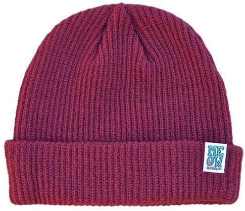 Meow Stacked Logo Cuffed Maroon Beanie - Skateboard Beanie