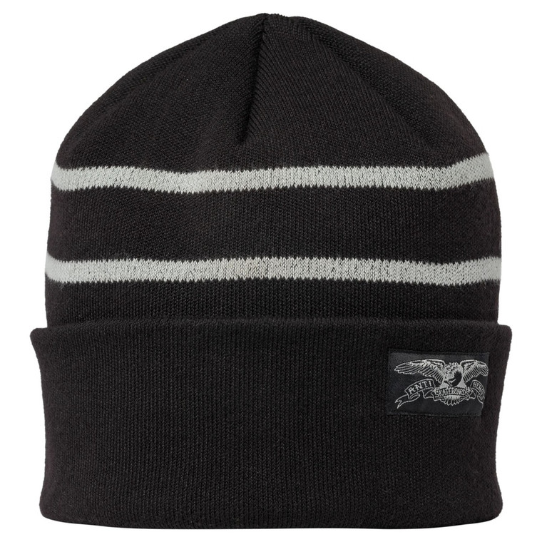 Anti-hero Stock Eagle Label Stripe Cuff Beanie Black/grey - Skateboard Beanie
