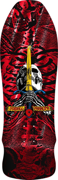 Powell Geegah Skull & Sword Red Foil Shaped Deck  9.75 X 30.0 - Skateboard Deck