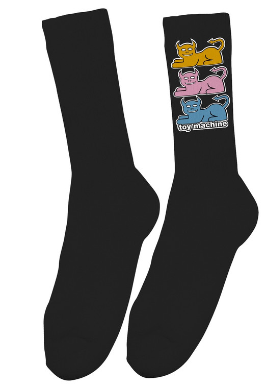 Toy Machine Triple Cat Socks Black - Skateboard Socks