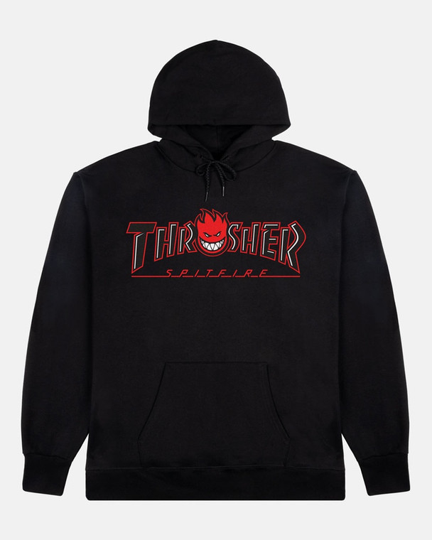 Thrasher X Spitfire Bighead Outline Black Hd/swt Xl - Skateboard Sweatshirt