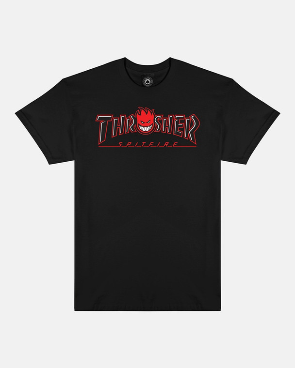 Thrasher X Spitfire Bighead Outline Ss Black Xl - Skateboard Tshirt