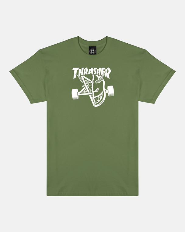 Thrasher X Spitfire Thrash & Burn Ss Military Green M - Skateboard Tshirt