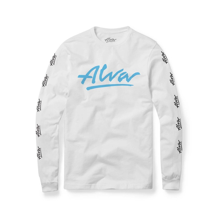 Alva Og Logo White/aqua Ls M - Skateboard Longsleeve Tshirt