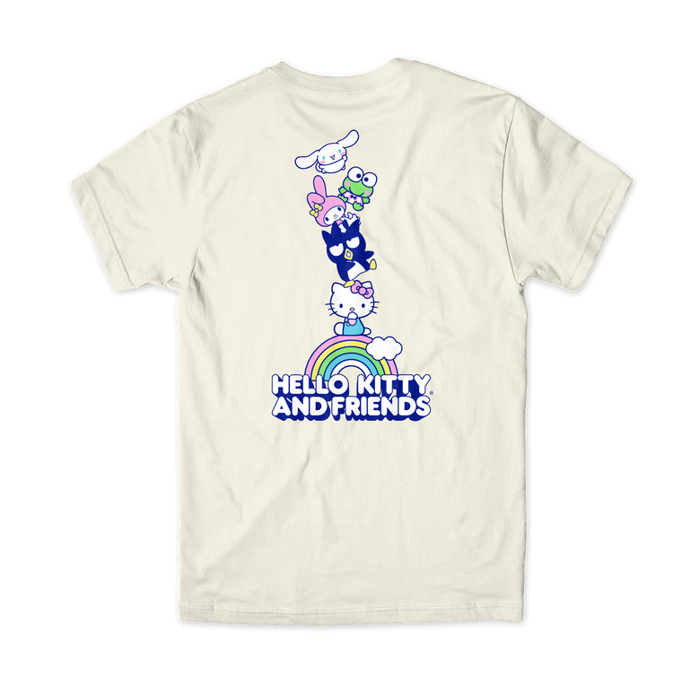 Girl Hello Kitty Rainbow Stacked Cream Ss M - Skateboard Tshirt