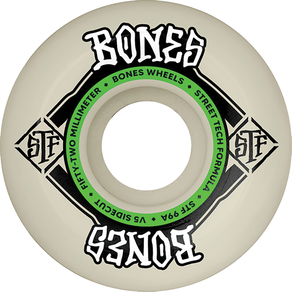 Bones Wheels - Stf V5 Square Logo 52mm 99a Nat/grn - Skateboard Wheels (Set Of Four)