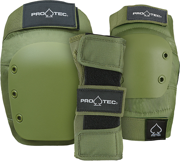 Pro Tec - Adult 3 Pack Open Back S-army Green - Skateboard Pads