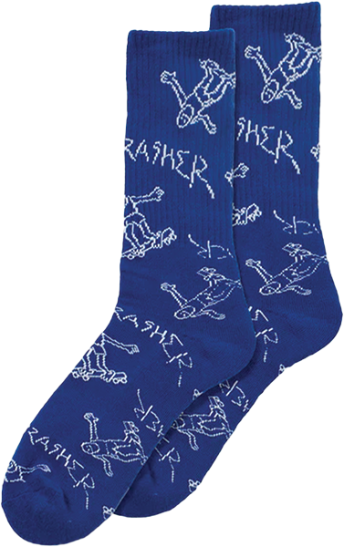 Thrasher - Gonz Logo Pattern Crew Socks Blue/wht - Skateboard Socks