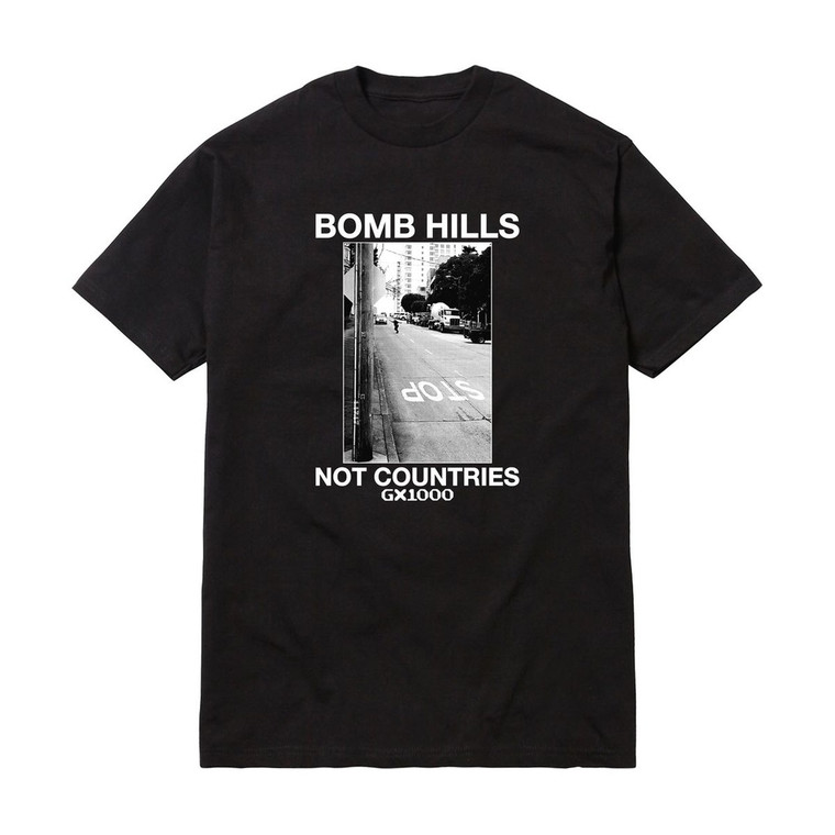 Gx1000 Bomb Hills Not Countries Black/white Ss Xl - Skateboard Tshirt