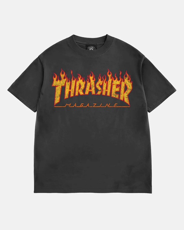 Thrasher Flame Vintage Black Ss M - Skateboard Tshirt