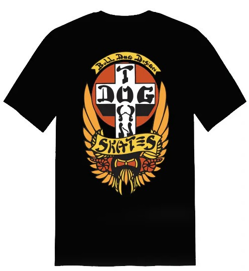 Dogtown Og Bull Dog Orange Wings Black Ss L - Skateboard Tshirt