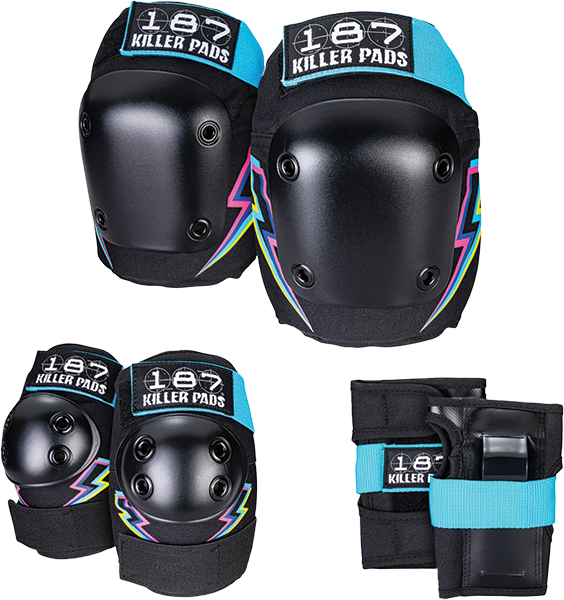 187 - 6-pack Pad Set (pre-k)-electric Bolt - Skateboard Pads