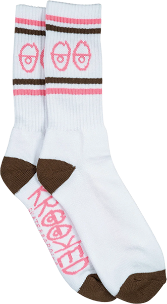 Krooked - Eyes Crew Sock White/brown/pink - Skateboard Socks